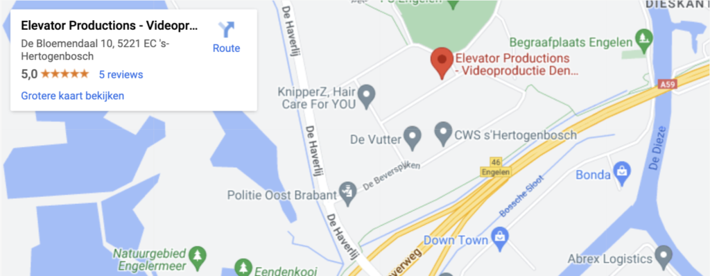 Google Maps kaartje van Elevator Productions in 's-Hertogenbosch op  De Bloemendaal 10